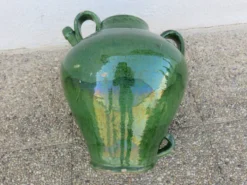 Ancienne jarre à huile en terre cuite vernissée vert, fin XIXème