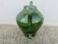 Ancienne jarre à huile en terre cuite vernissée vert, fin XIXème