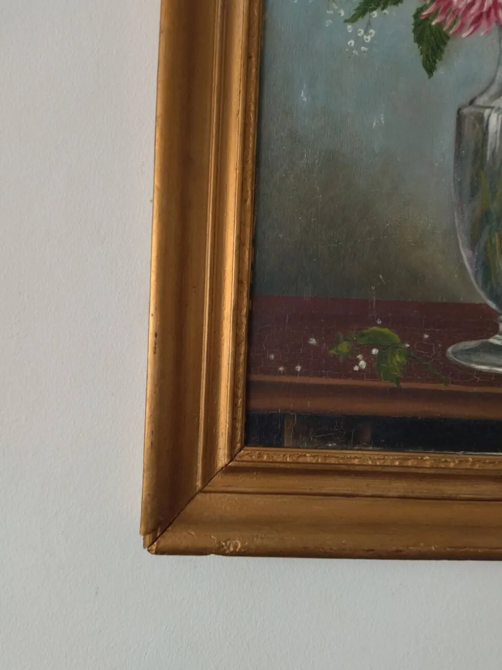 Ancienne peinture sur panneau - Chaton et Fleurs - Signé Léon Chevalier