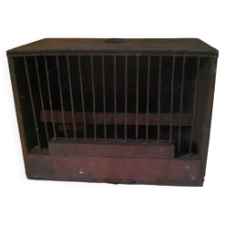Ancienne petite cage de transport à oiseau en bois