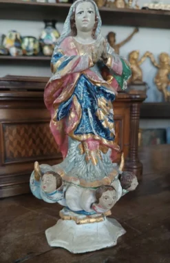 Ancienne petite sculpture en bois, Vierge Immaculée, Amérique du Sud, XIXe siècle
