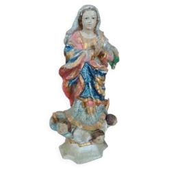 Ancienne petite sculpture en bois, Vierge Immaculée, Amérique du Sud, XIXe siècle