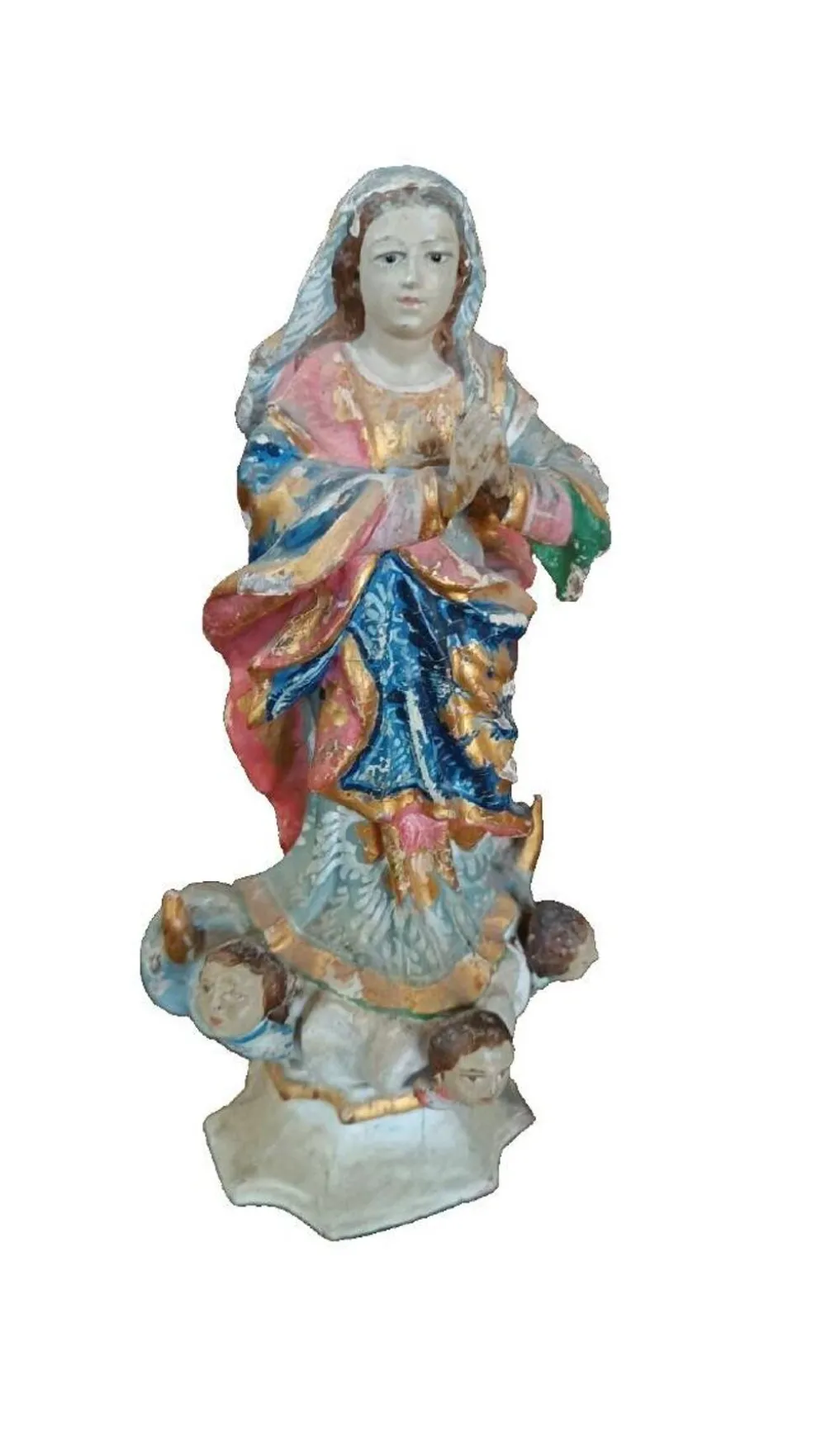 Ancienne petite sculpture en bois, Vierge Immaculée, Amérique du Sud, XIXe siècle