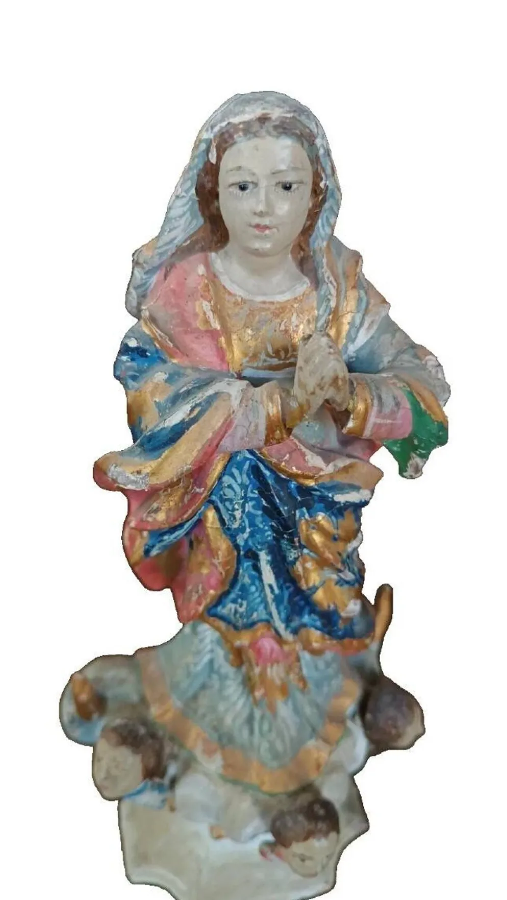 Ancienne petite sculpture en bois, Vierge Immaculée, Amérique du Sud, XIXe siècle