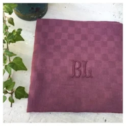 Anciennes serviettes de tables couleur prune monogramme BL