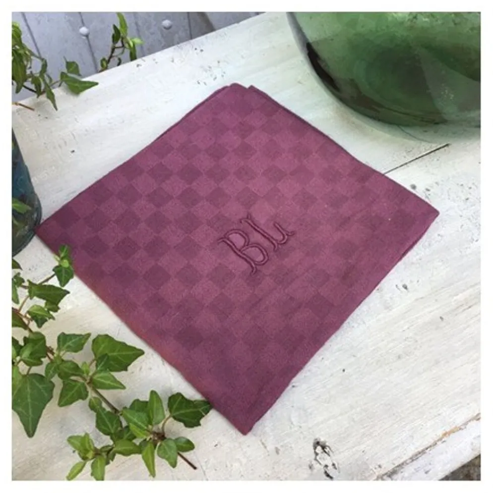 Anciennes serviettes de tables couleur prune monogramme BL