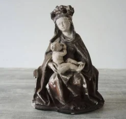 Ancienne Statuette en Plâtre : Vierge à L'Enfant Assise