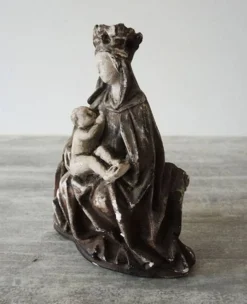 Ancienne Statuette en Plâtre : Vierge à L'Enfant Assise