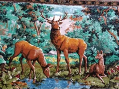 Ancienne Tenture Murale Tapisserie Thème Chasse 118 X 170 Cm