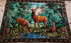 Ancienne Tenture Murale Tapisserie Thème Chasse 118 X 170 Cm