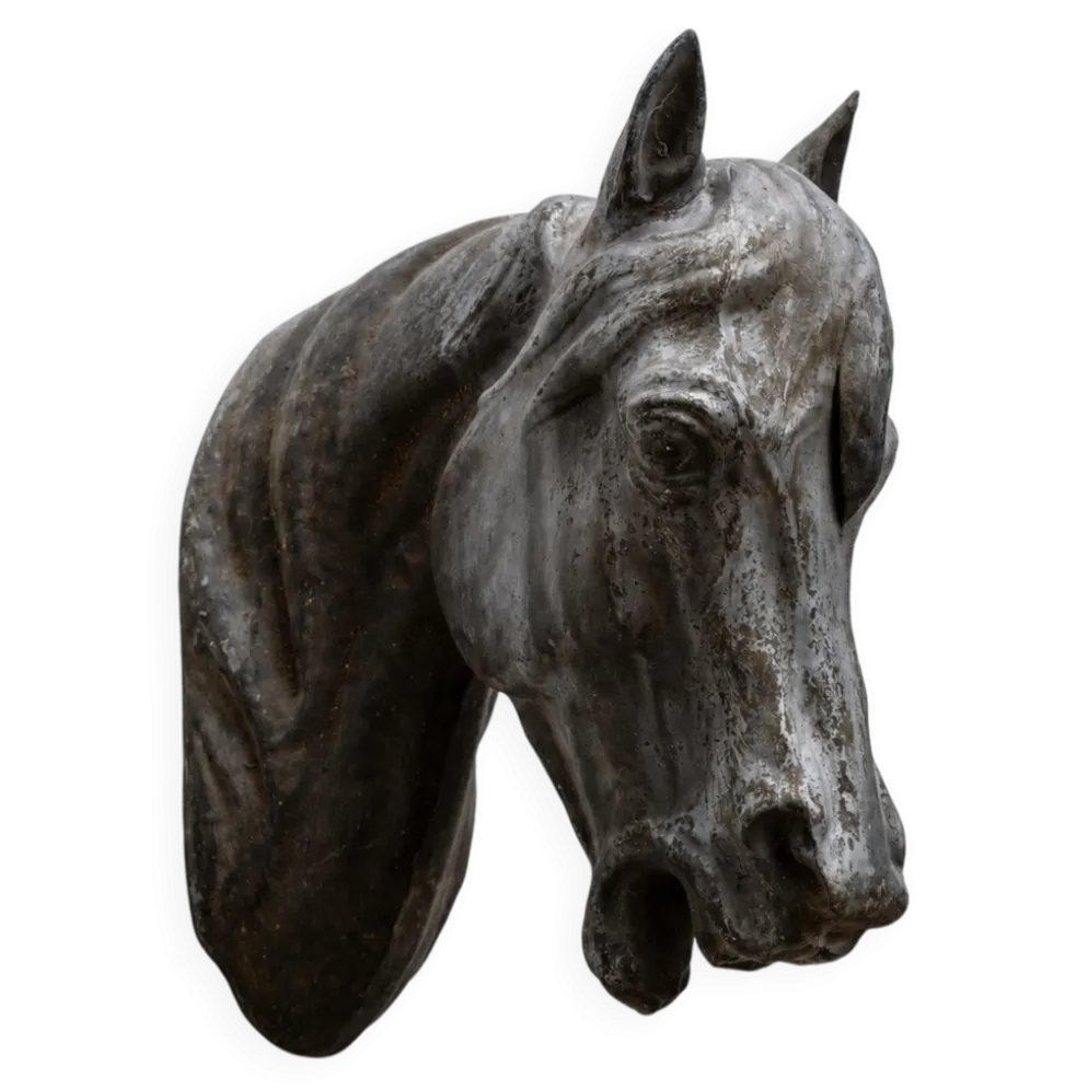 Ancienne tête de cheval en zinc rare, 1900