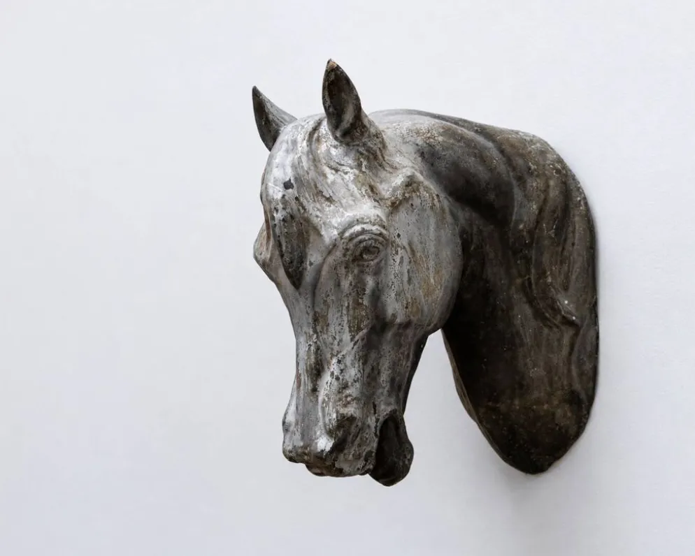Ancienne tête de cheval en zinc rare, 1900