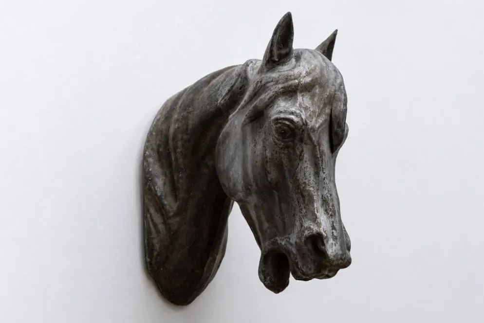 Ancienne tête de cheval en zinc rare, 1900