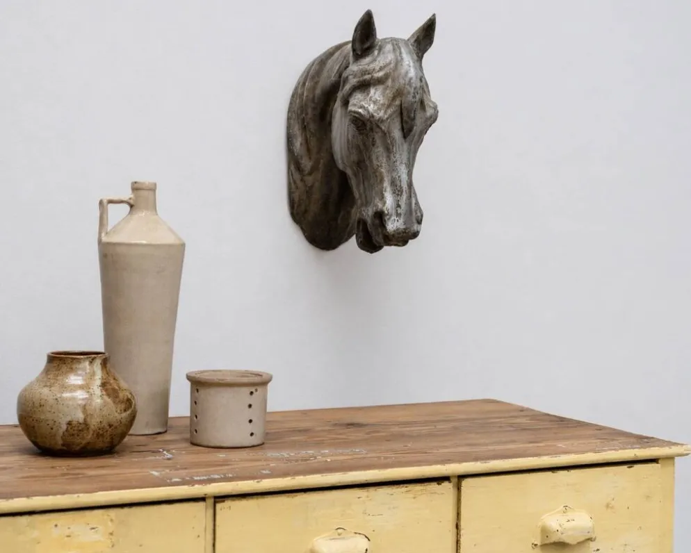 Ancienne tête de cheval en zinc rare, 1900
