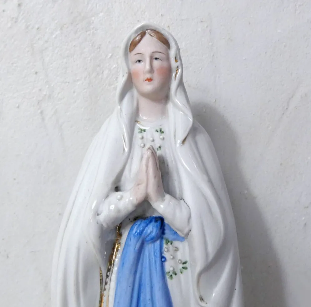 Ancienne vierge Marie statue en biscuit XIXème
