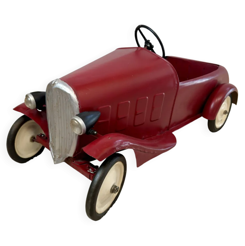 Ancienne voiture à pédales pour enfant en tôle rouge – années 1930