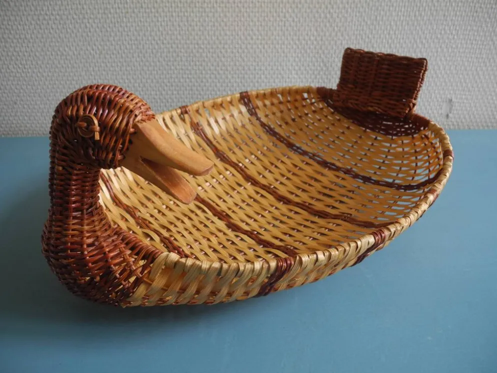 ancien panier corbeille canard rotin osier vintage basket rattan wicker