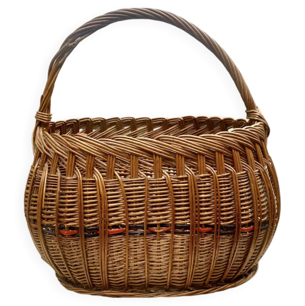 Ancien panier en osier tressé et scoubidou