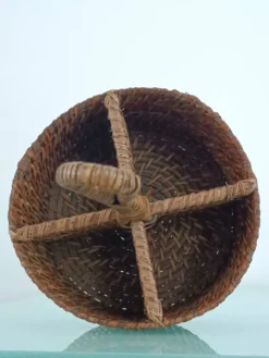 Ancien panier porte-verres en rotin tressé – Vintage années 70