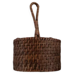 Ancien panier porte-verres en rotin tressé – Vintage années 70