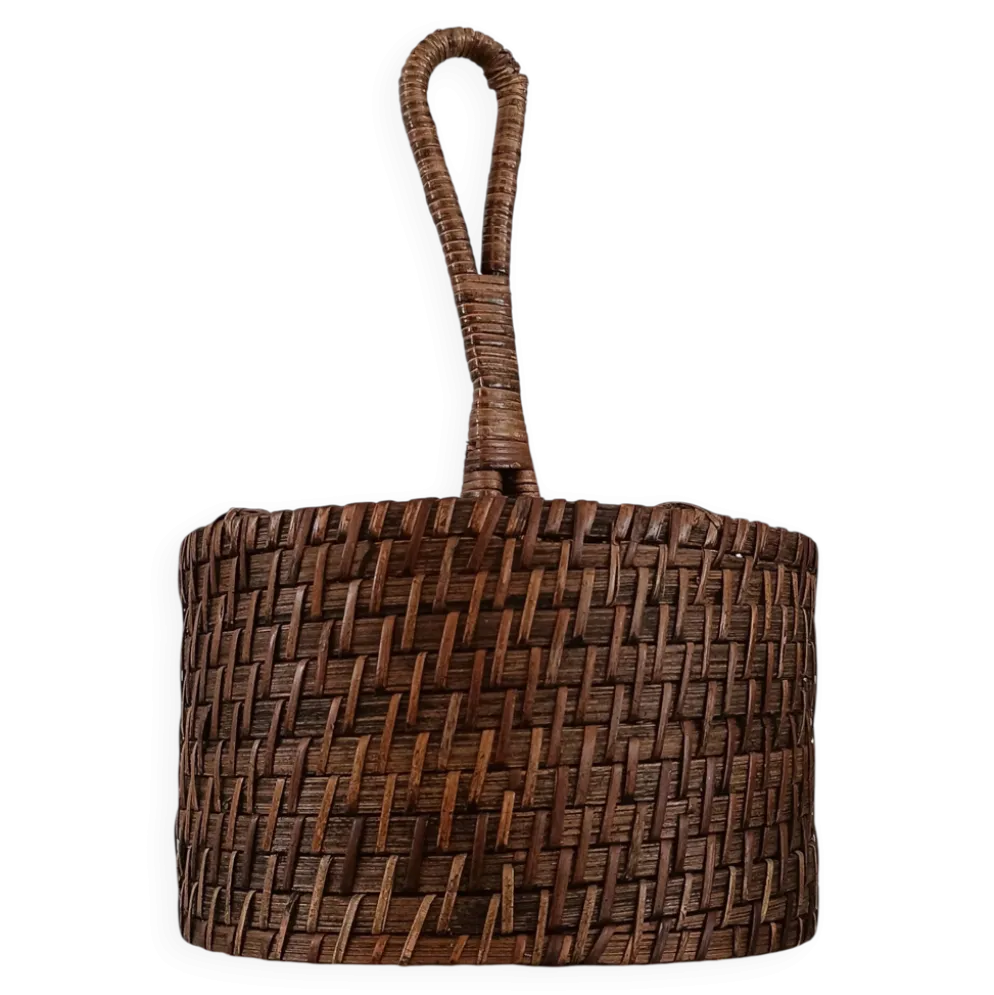 Ancien panier porte-verres en rotin tressé – Vintage années 70