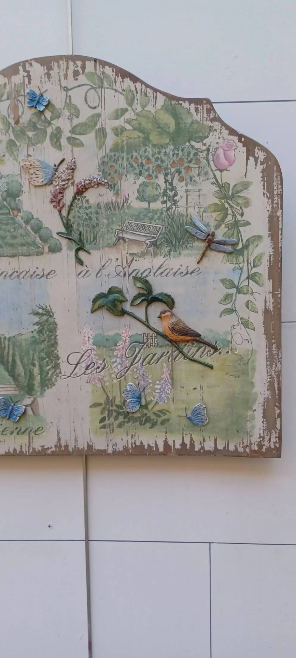 Ancien panneau decoratif en bois sculpte sur l'art des jardins en europe