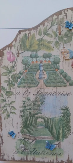 Ancien panneau decoratif en bois sculpte sur l'art des jardins en europe