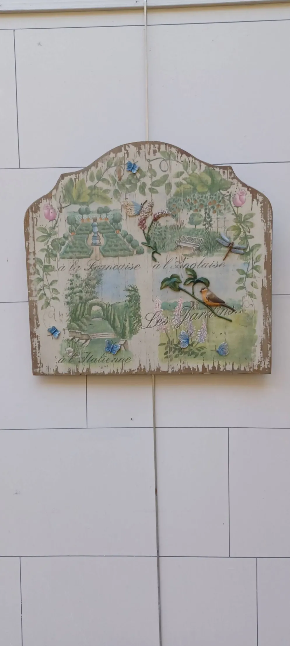 Ancien panneau decoratif en bois sculpte sur l'art des jardins en europe
