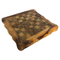 Ancien Plateau Jeu De Dames Échecs Solitaire Domino En Bois Olivier Brut