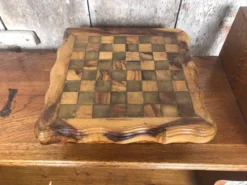 Ancien Plateau Jeu De Dames Échecs Solitaire Domino En Bois Olivier Brut