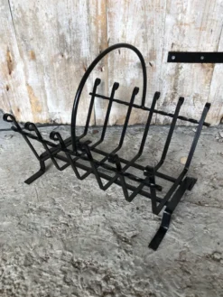 Ancien porte bûches cheminée fer forgé noir vintage #a574