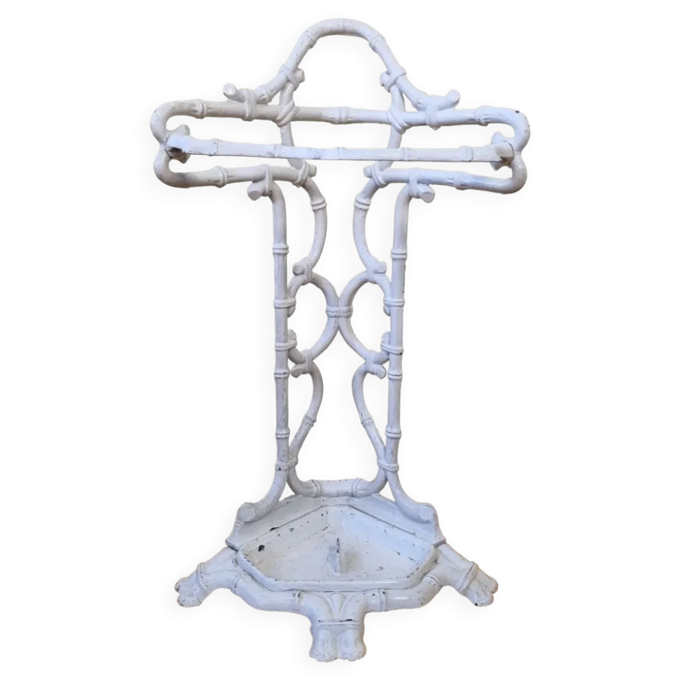 Ancien porte-parapluie victorien, fin XIXème en fonte laqué blanc