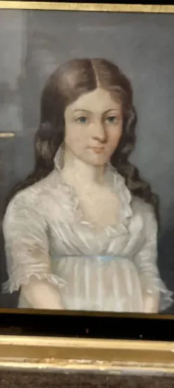 Ancien portrait pastel sur toile d'un jeune noble, signé et daté de 1899 au dos, cadre doré.