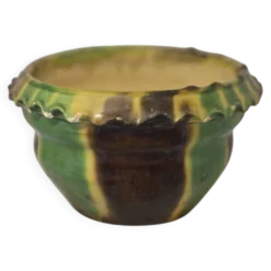 Ancien Pot de fleur jardinière cache pot terre cuite vernissée