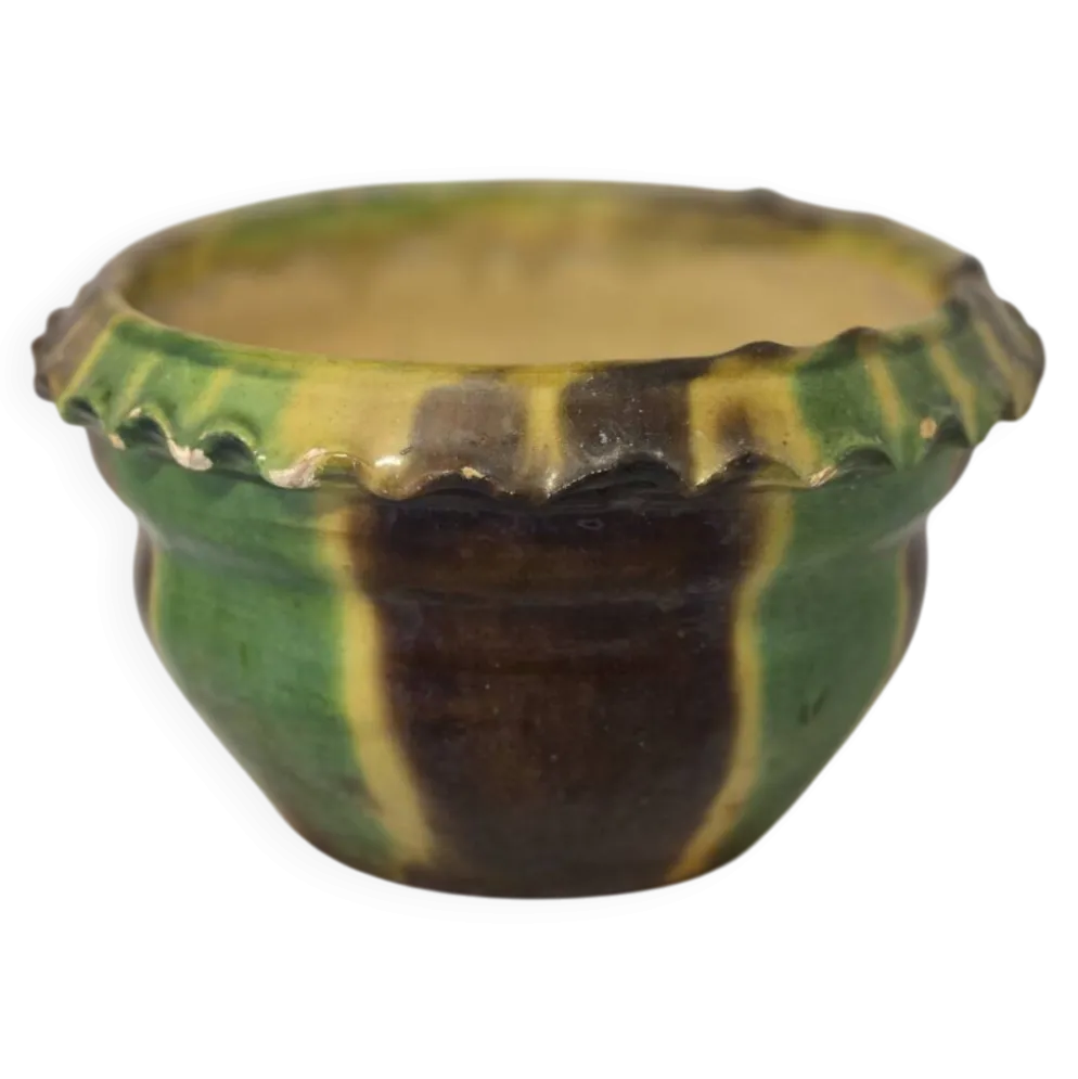 Ancien Pot de fleur jardinière cache pot terre cuite vernissée