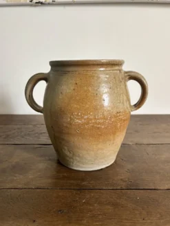 Ancien pot à graisse/vase en grès vernissé vintage – 2 anses