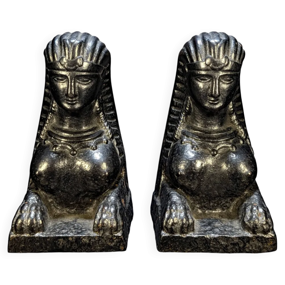 Anciens chenets orientalistes – figures assyriennes, XVIIIème s.