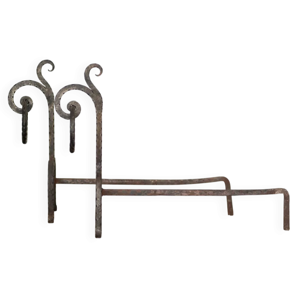 Andirons brutalistes forgés à la main, Italie, années 70, ensemble de 2