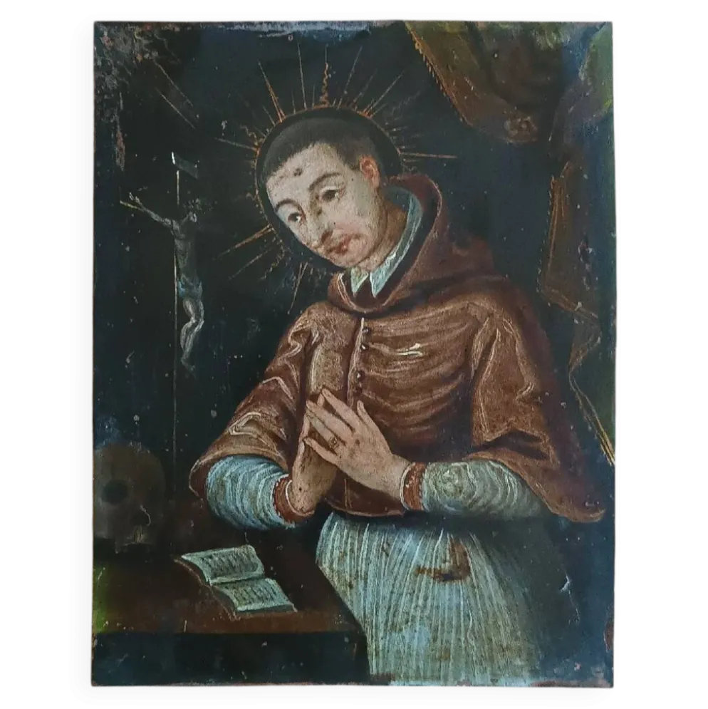 Antique painting on copper - Saint Charles Borromeo - Italian School, 17th century