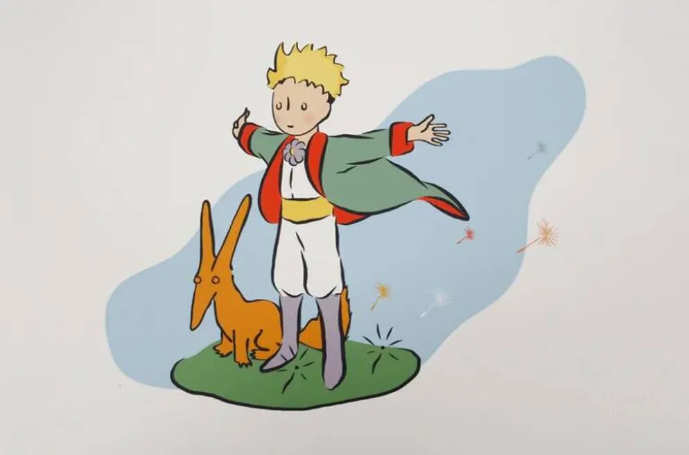 Antoine de Saint-Exupéry : Le Petit Prince et son ami le renard, lithographie