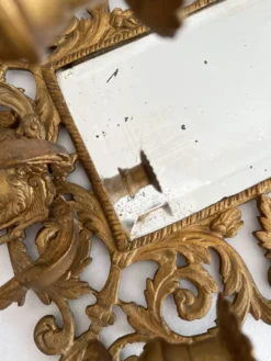 Applique miroir biseauté en bronze doré 3 bougeoirs