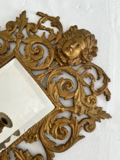 Applique miroir biseauté en bronze doré 3 bougeoirs