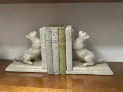 Art déco, paire serre-livres faïence craquelé chats Louvière vers 1930
