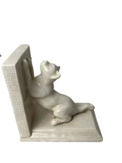 Art déco, paire serre-livres faïence craquelé chats Louvière vers 1930