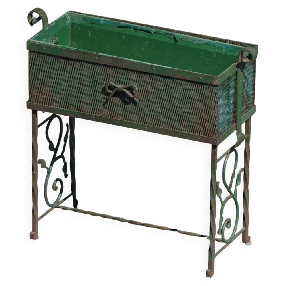 Art Décoratif Vintage Art Nouveau, Jardinière en métal vert, années 1920