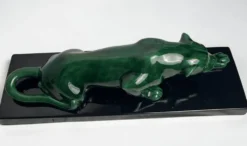 Art déco, sculpture panthère céramique verte vers 1930