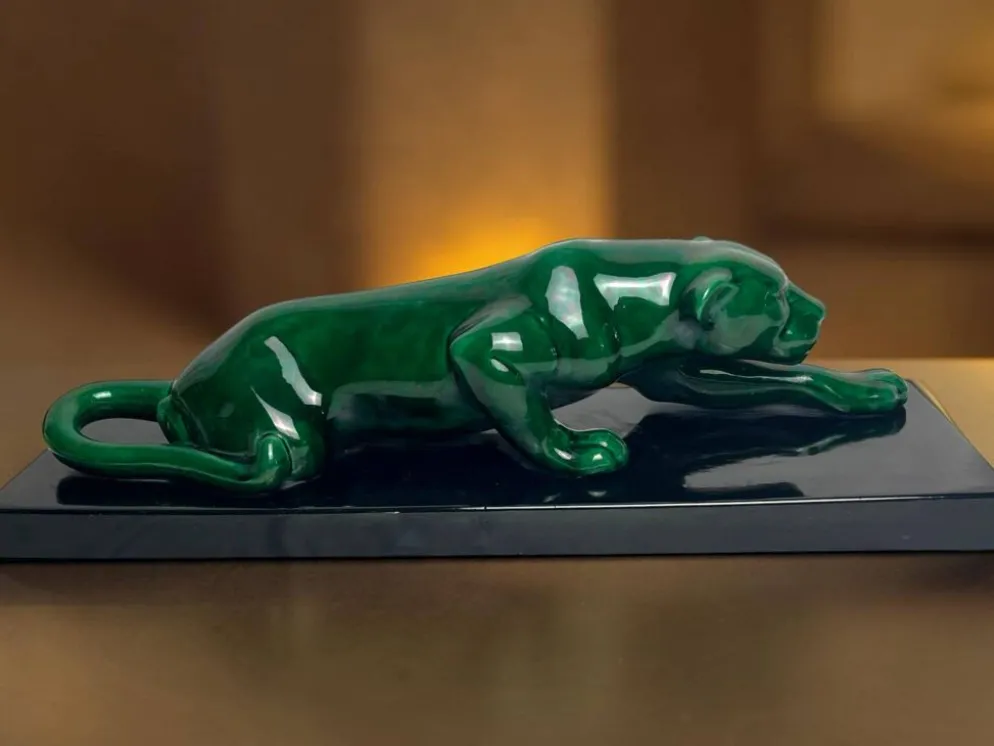 Art déco, sculpture panthère céramique verte vers 1930