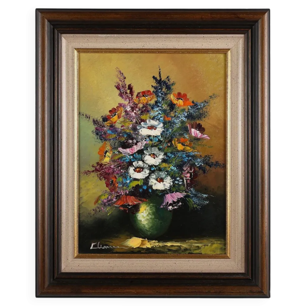 Artiste belge, Nature morte avec un bouquet de fleurs, années 1950, huile sur toile,