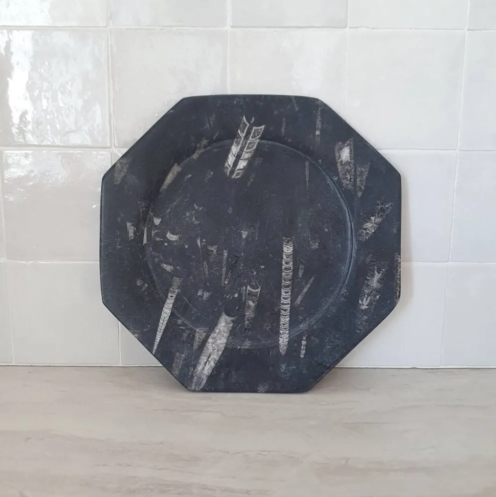 Assiette décorative en marbre fossilisé orthoceras