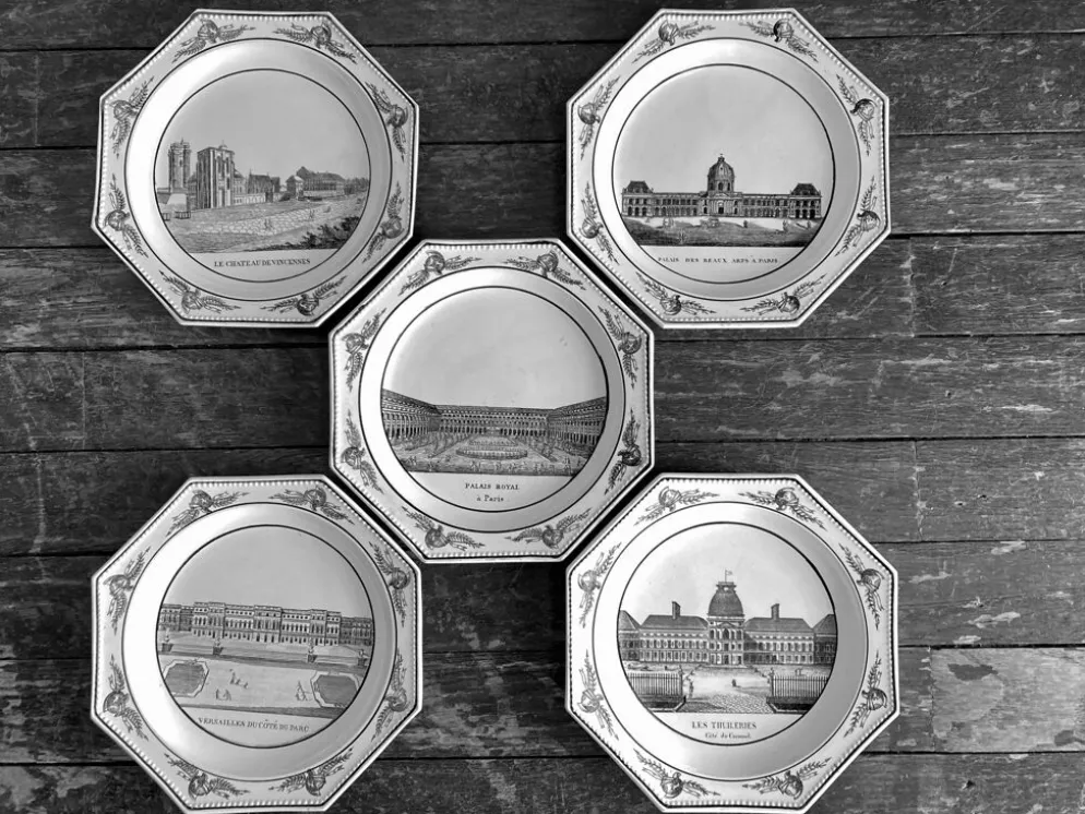Assiettes octogonales Montereau directoire 1810 grisaille néoclassique